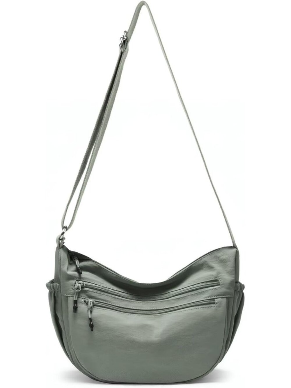Multi-Pocket Nylon Crescent Crossbody Bag for Women,Sling Trendy Lightweight Med
